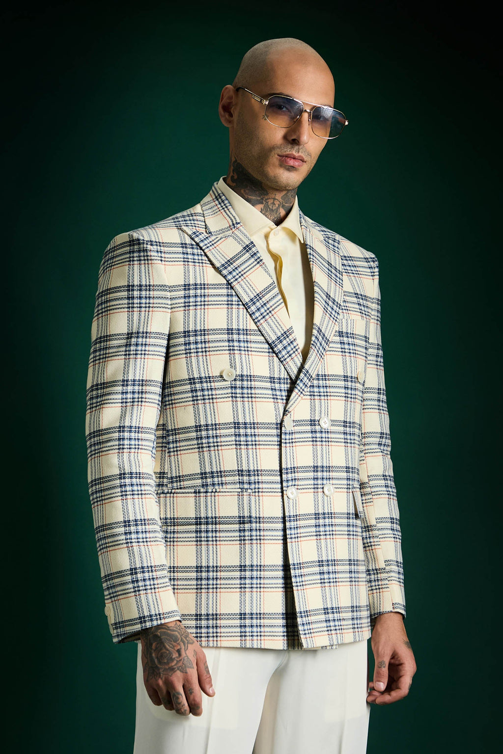 The Board Room Plaid Checks Blazer - Ivory