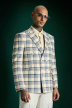 The Board Room Plaid Checks Blazer - Ivory