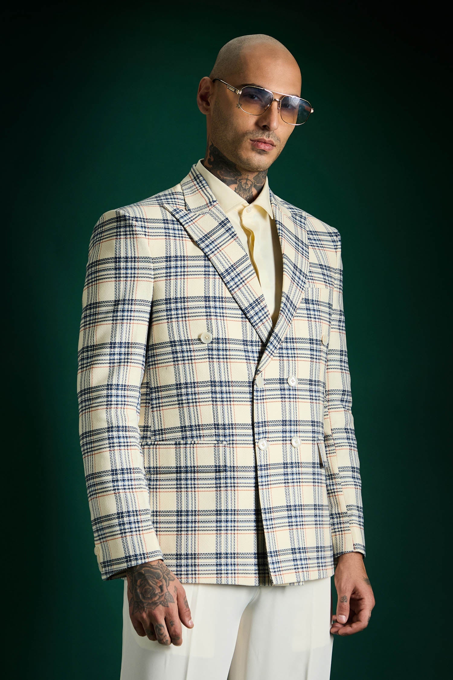 The Board Room Plaid Checks Blazer - Ivory