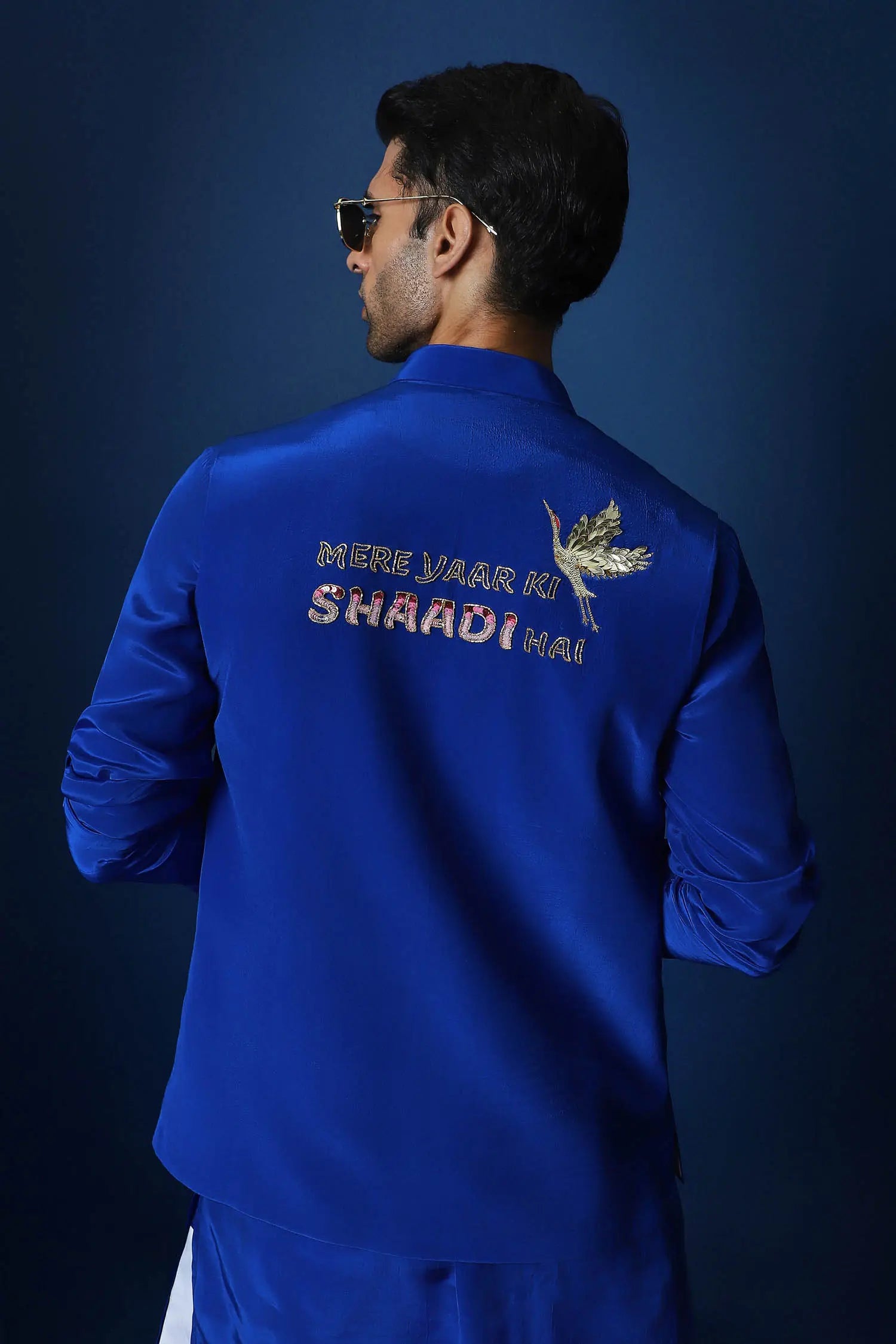 Mere Yaar Ki Shaadi Hai Hand Embroidered Bundi Set - Royal Blue