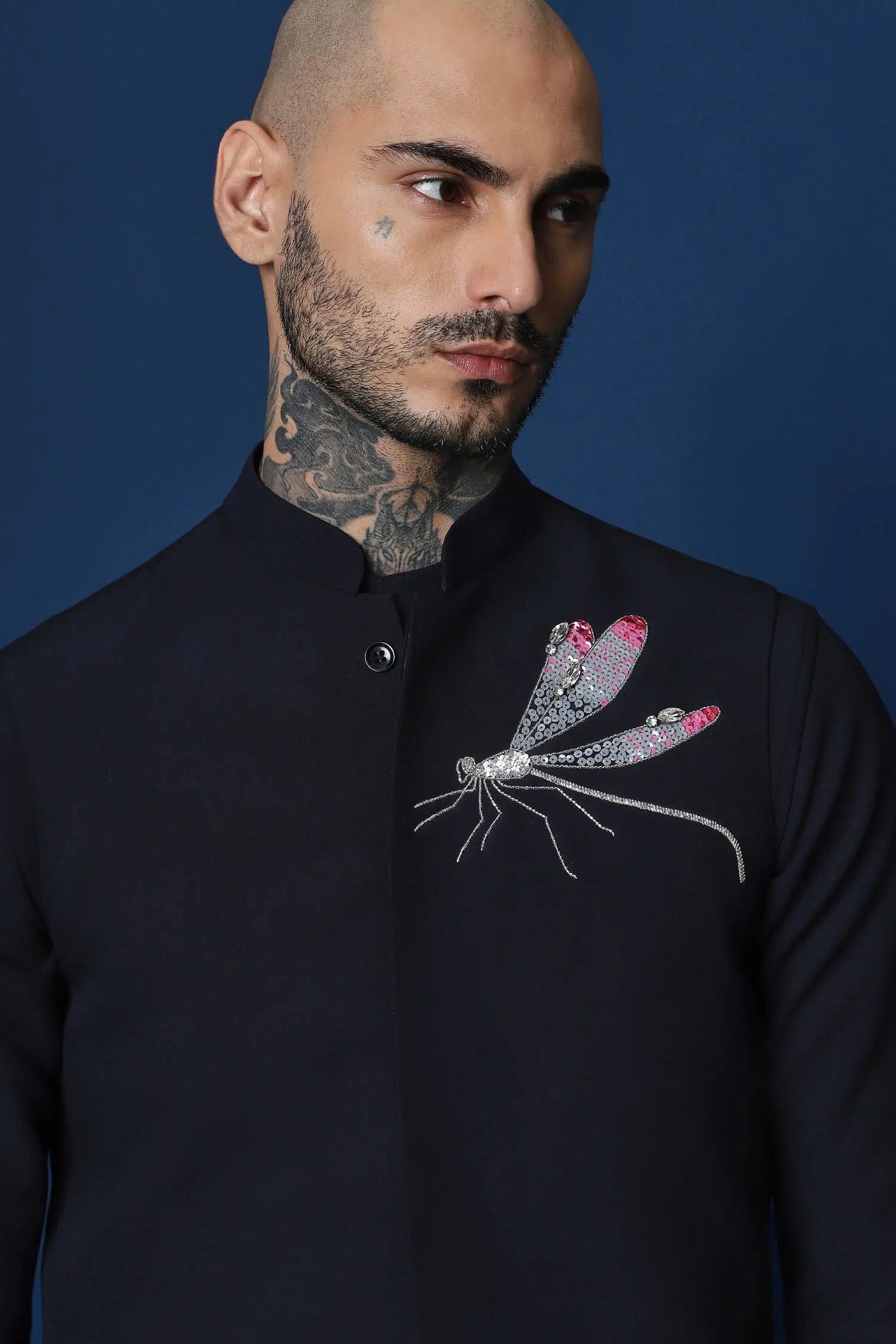 Solstice Hand Embroidered Bundi Set - Navy