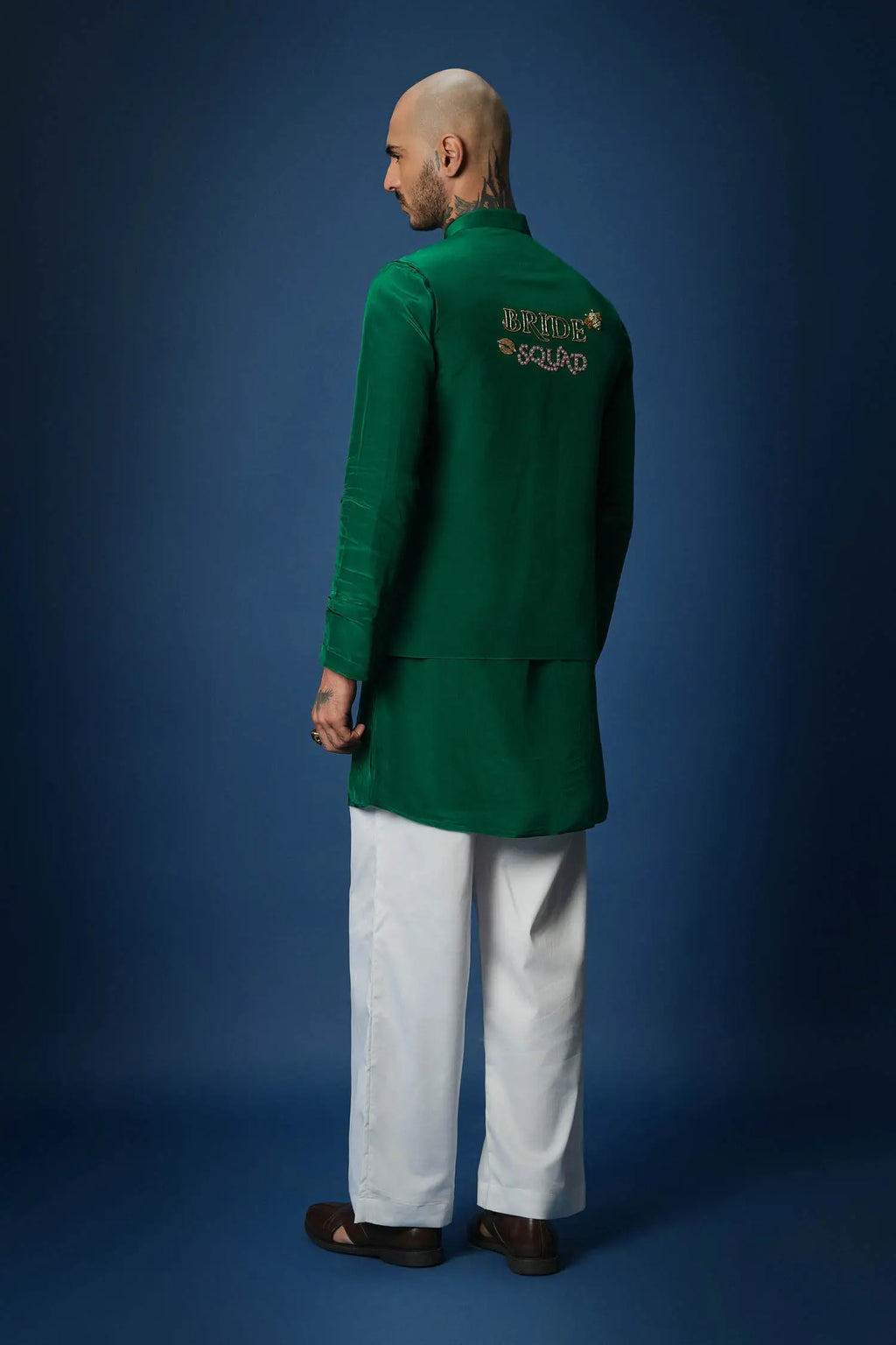 Bride Squad Hand Embroidered Bundi Set - Green