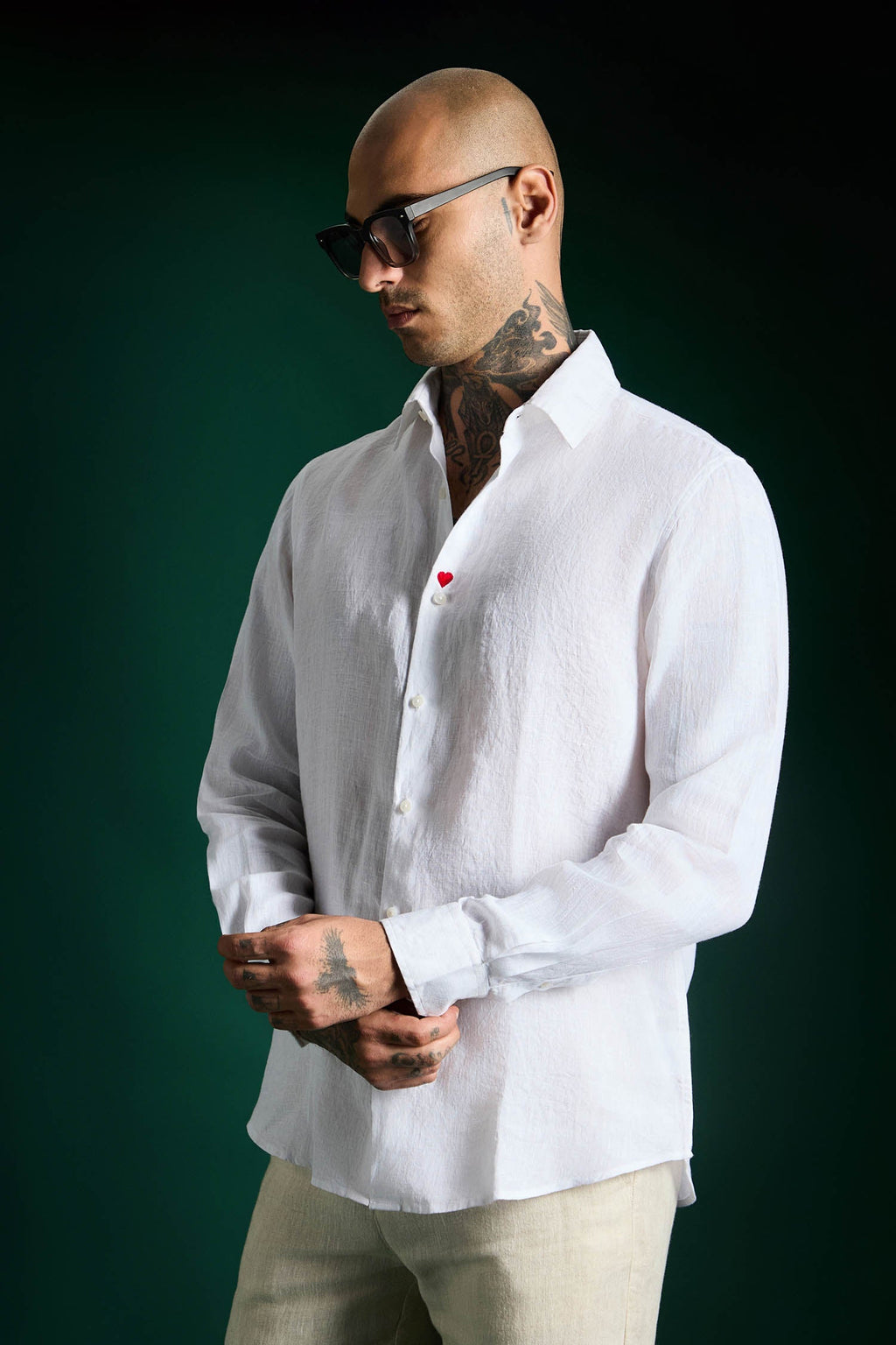 Heart Hand Embroidered Irish Linen Shirt - White
