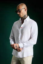 Heart Hand Embroidered Irish Linen Shirt - White