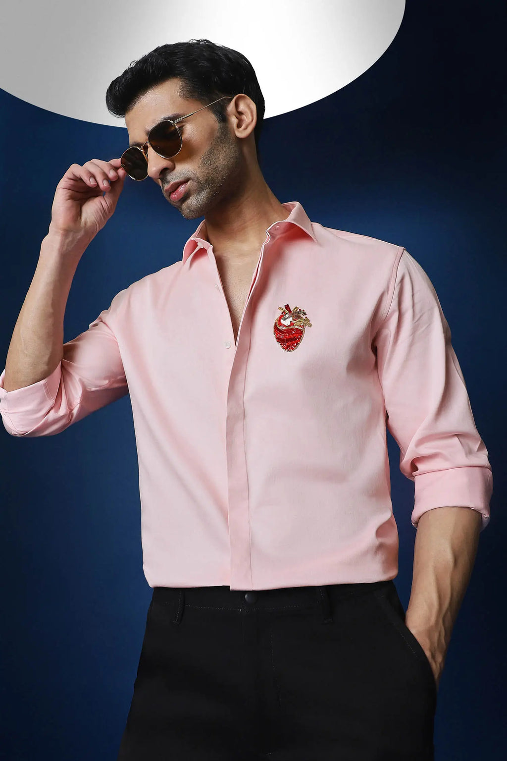 Biological Heart Hand Embroidered Designer Shirt - Baby Pink