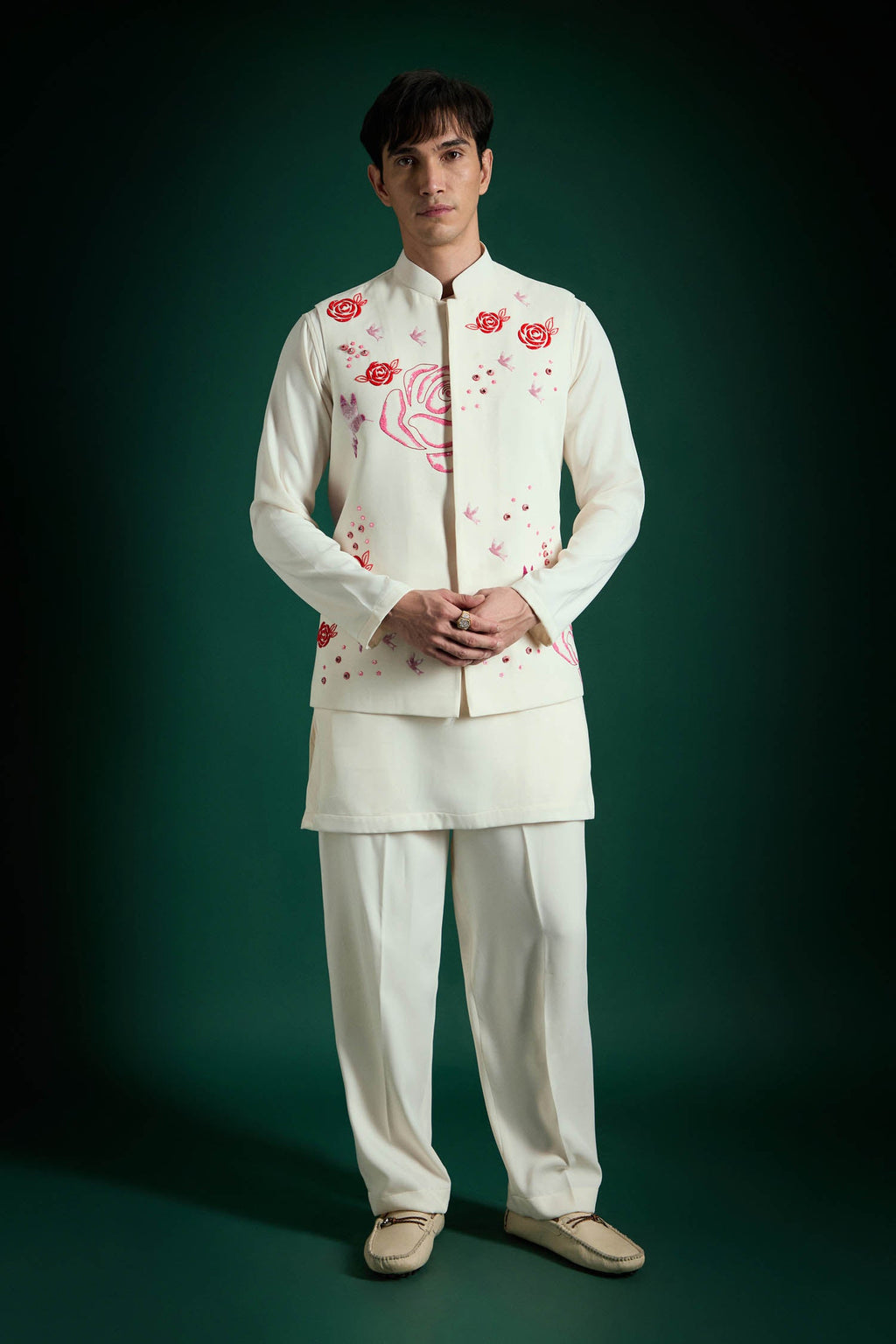 Meadows Hand Embroidered Designer Bundi Set