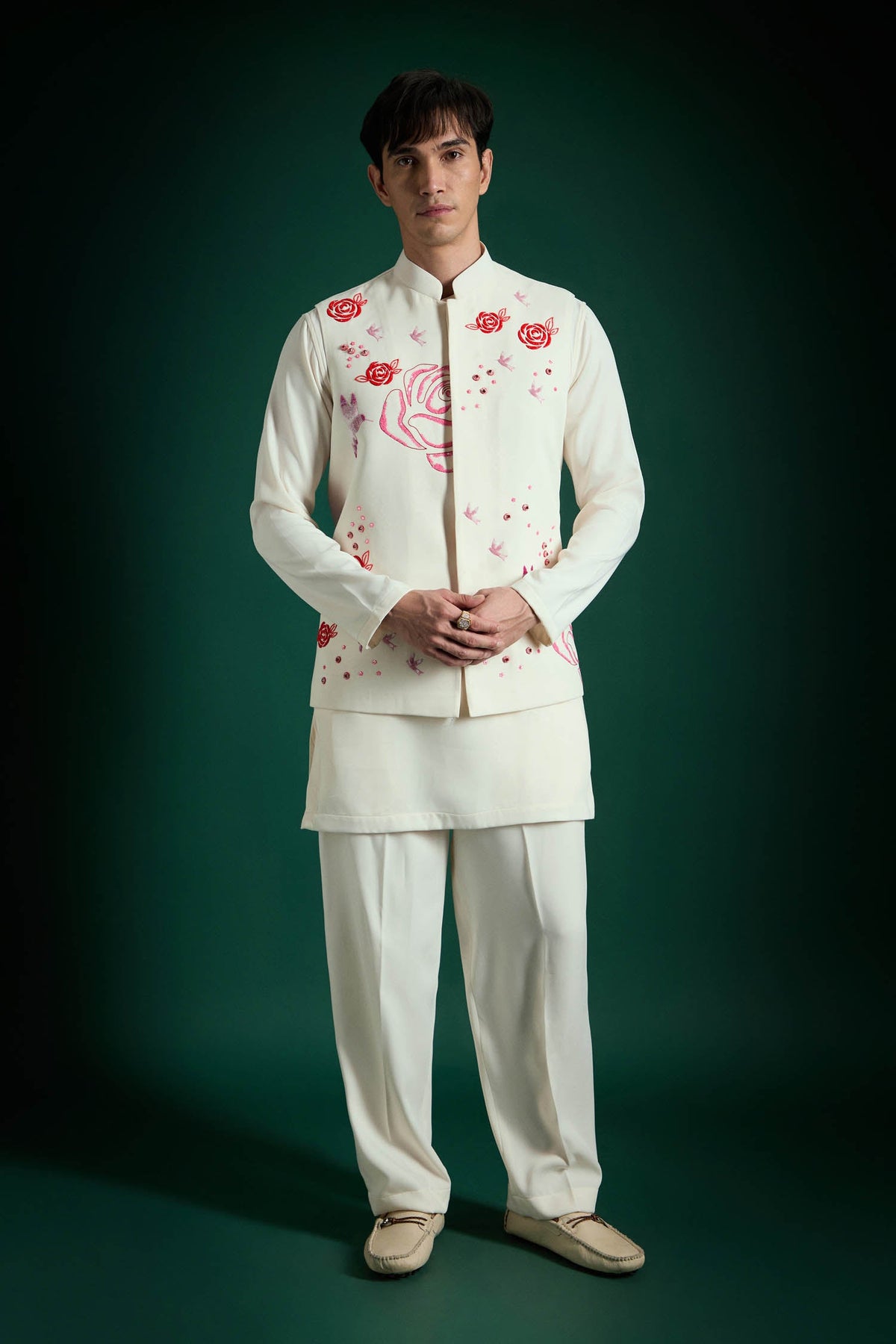 Meadows Hand Embroidered Designer Bundi Set