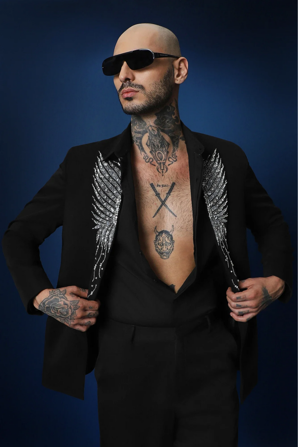 Avian Hand Embroidered Tuxedo - Black