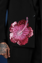 Hibiscus  Hand Embroidered Tuxedo - Black