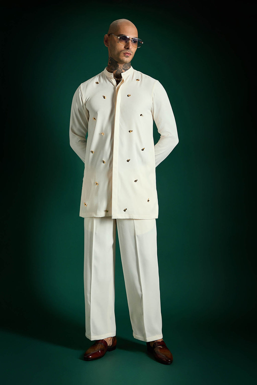 Relic Hand Embroidered Designer Kurta Set - Ivory
