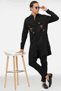 The King Hand Embroidered Designer Kurta - Black