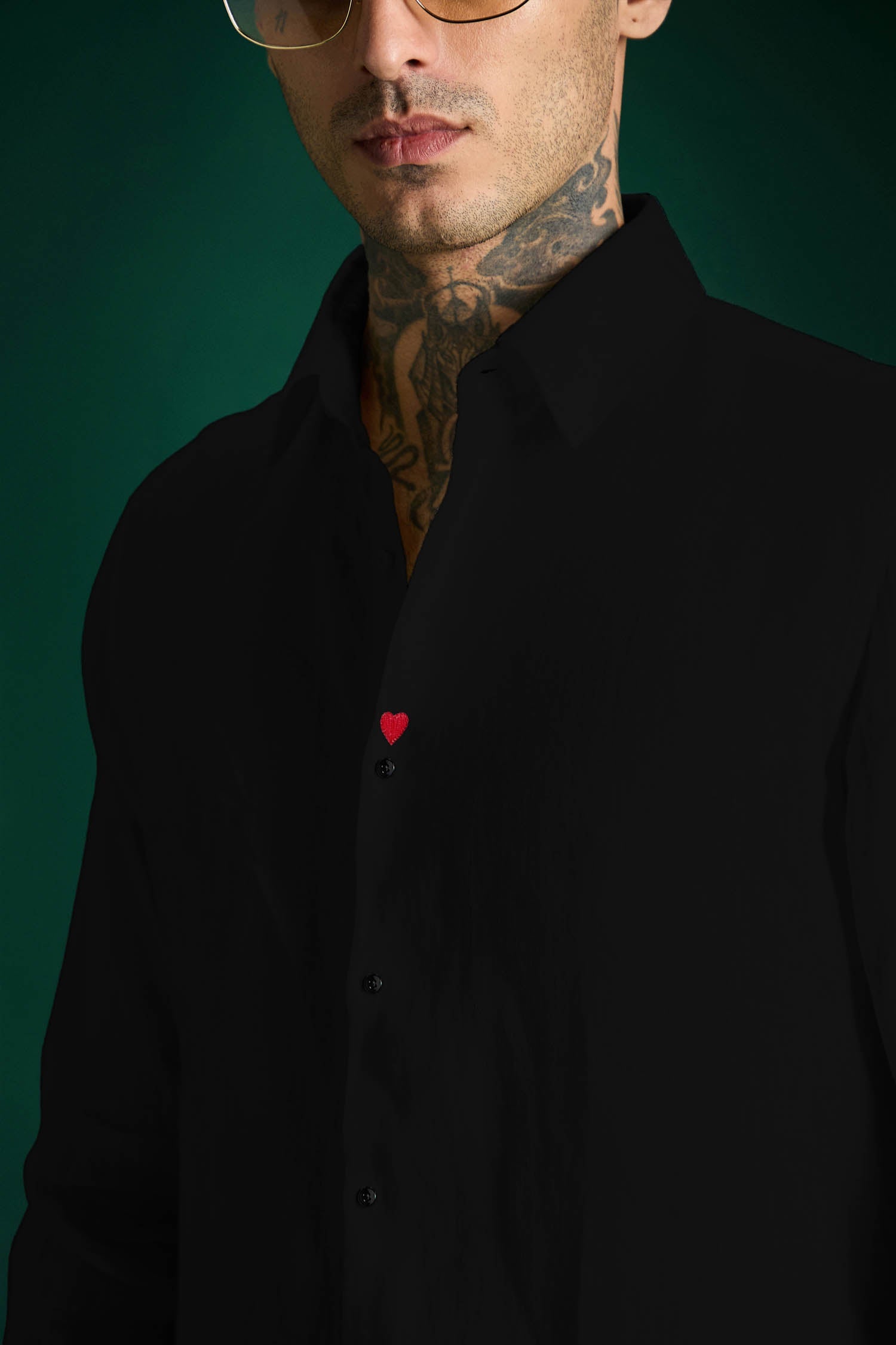 Heart Hand Embroidered Irish Linen Shirt - Black