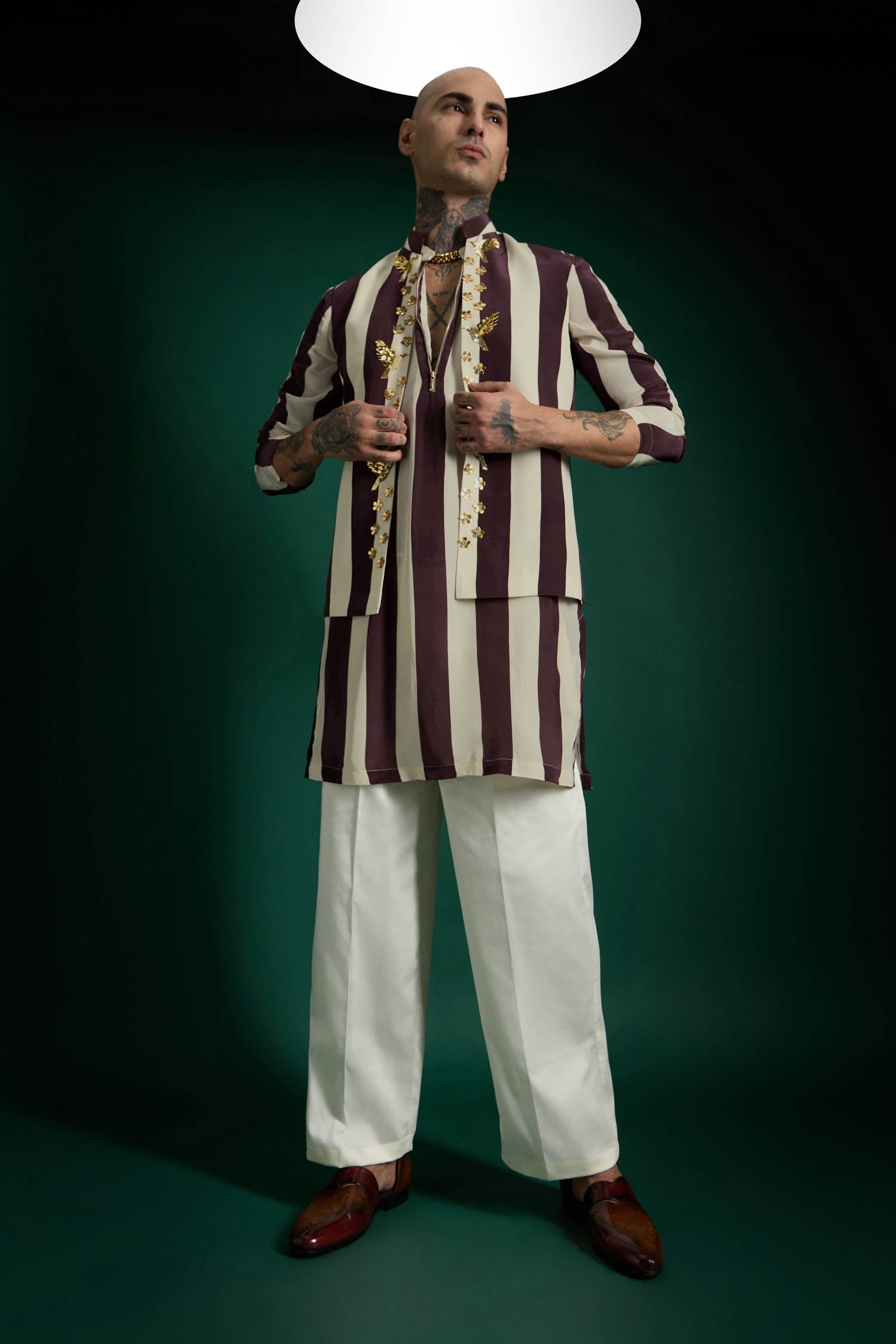 Crest Hand Embroidered Designer Kurta Bundi Set - Wine