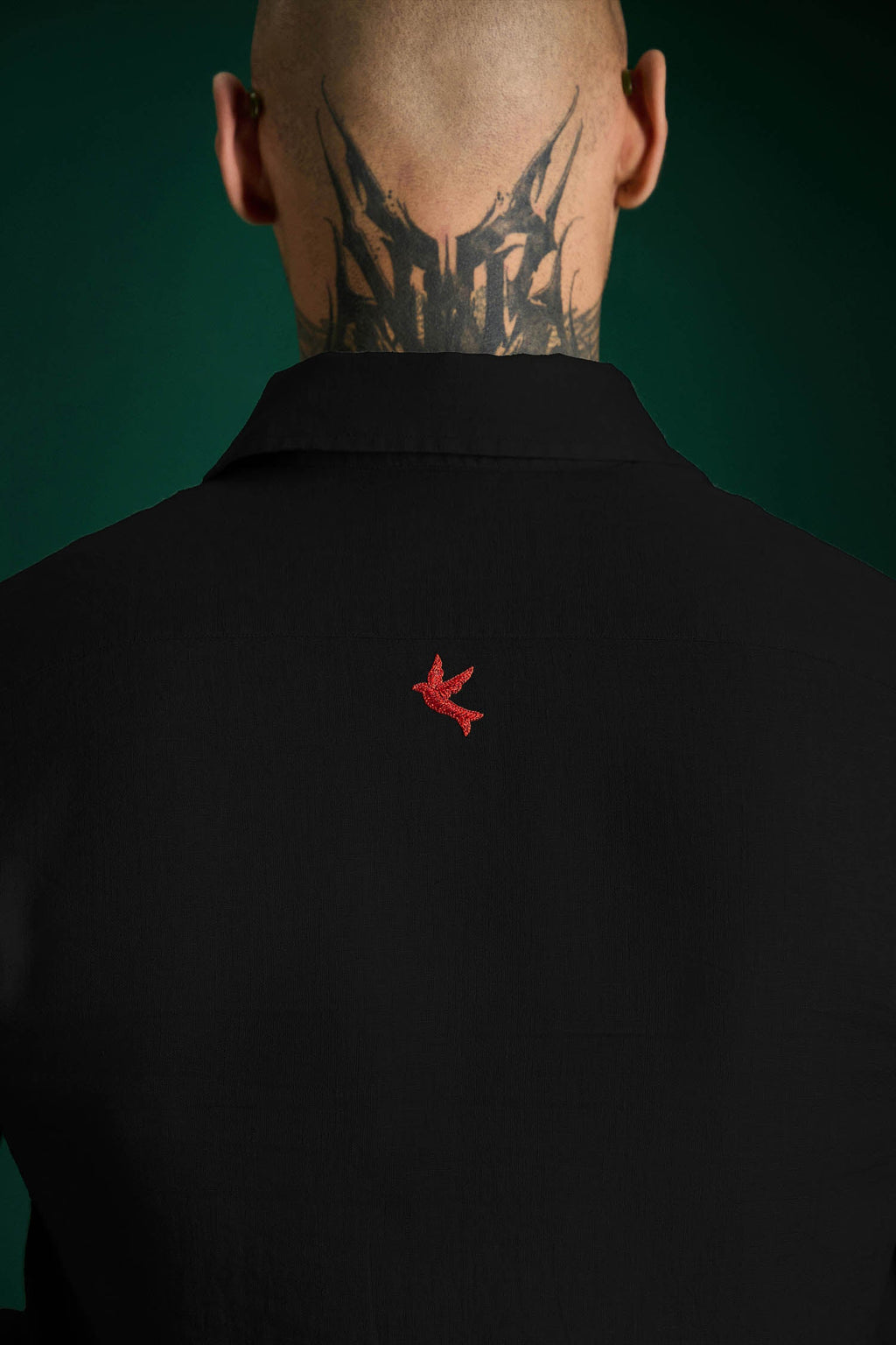 Bird Hand Embroidered Irish Linen Shirt - Black - Red