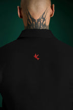Bird Hand Embroidered Irish Linen Shirt - Black - Red