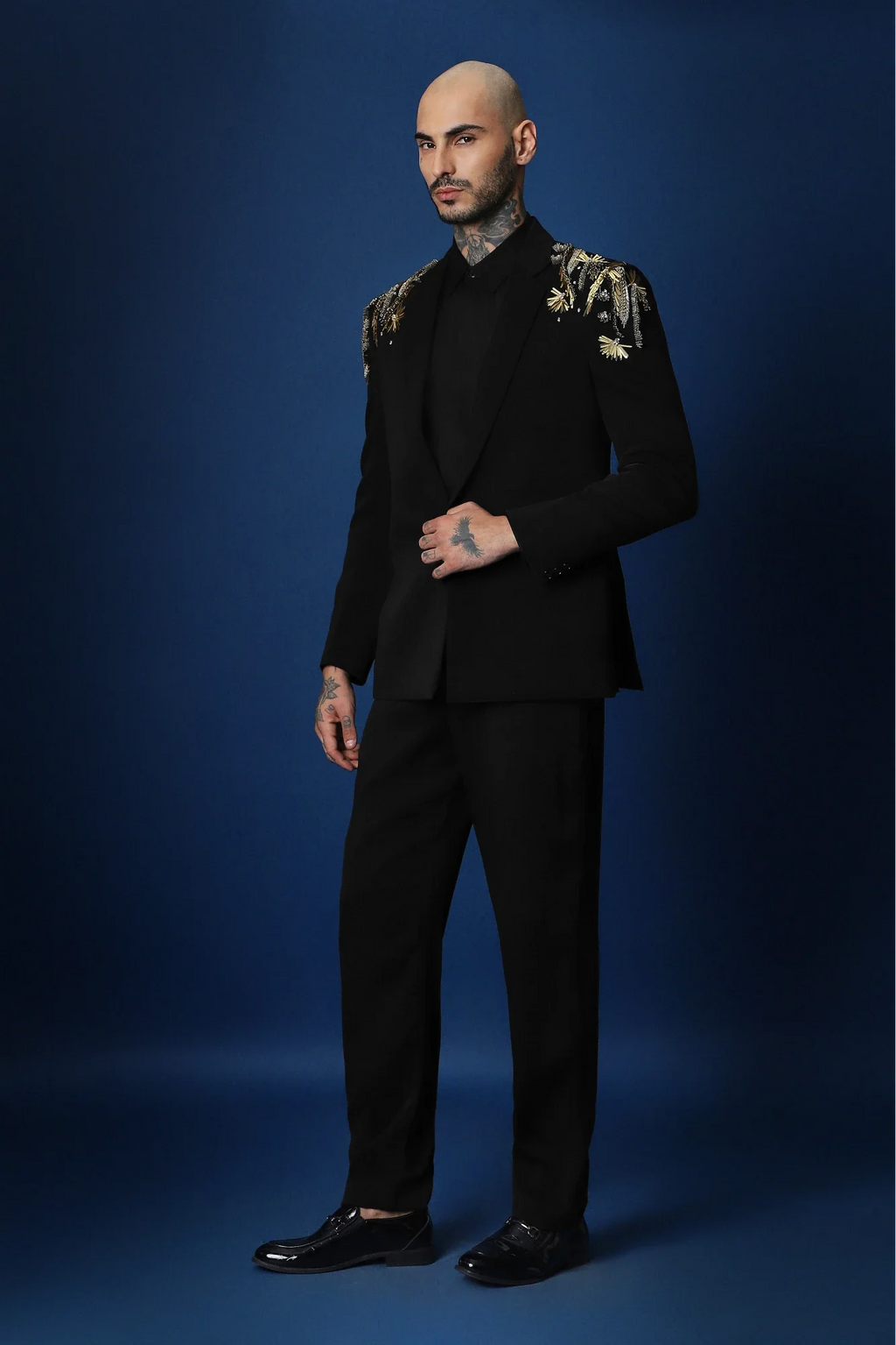 Empire Hand Embroidered Tuxedo - Black