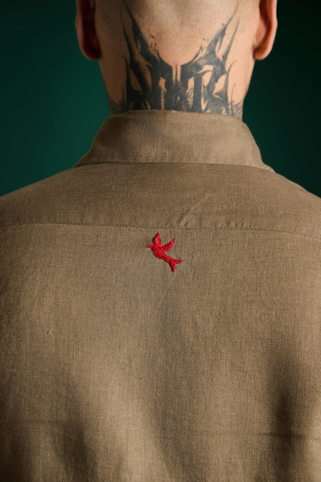 Bird Hand Embroidered Irish Linen Shirt - Cocoa Brown