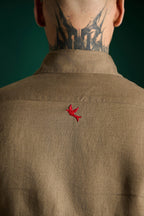 Bird Hand Embroidered Irish Linen Shirt - Cocoa Brown