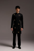 Wild Grace (Butterfly & Panther) - Hand Embroidered Designer Kurta - Black