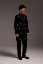Wild Grace (Butterfly & Panther) - Hand Embroidered Designer Kurta - Black