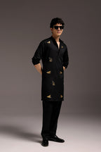 Wild Grace (Butterfly & Panther) - Hand Embroidered Designer Kurta - Black