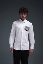 Predator(Tiger) - Hand Embroidered Designer Shirt - White