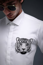 Predator(Tiger) - Hand Embroidered Designer Shirt - White