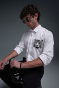Predator(Tiger) - Hand Embroidered Designer Shirt - White