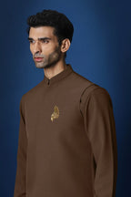Feather (Wing) Hand Embroidered Bundi Set - Brown