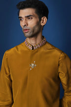 Groom Squad Hand Embroidered Crepe Bundi Set - Mustard