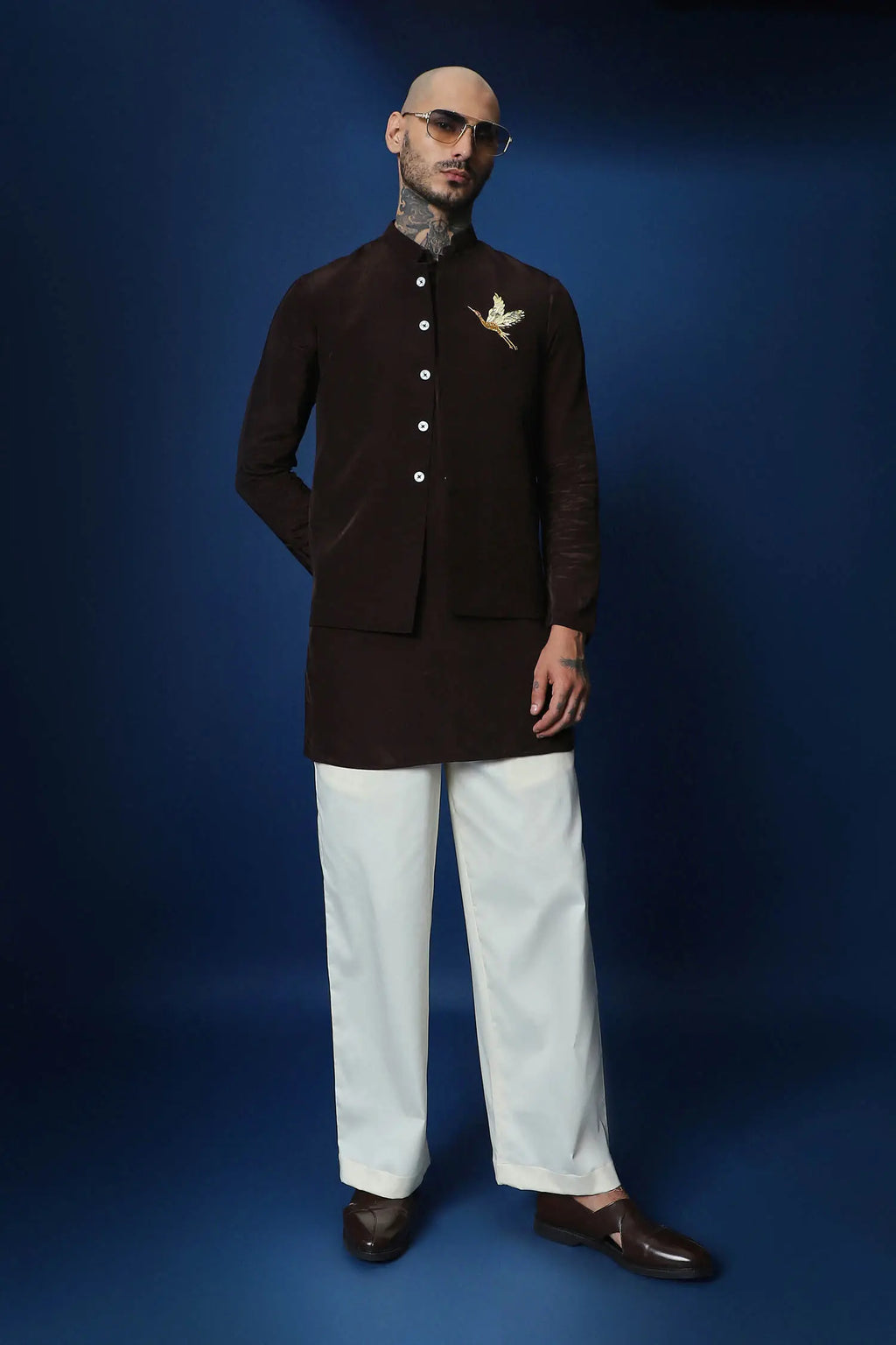 Mere Yaar Ki Shaadi Hai Hand Embroidered Bundi Set - Brown