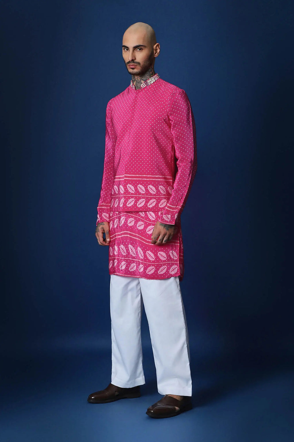 Rai Bandhani Hand Embroidered Bundi Set - Pink