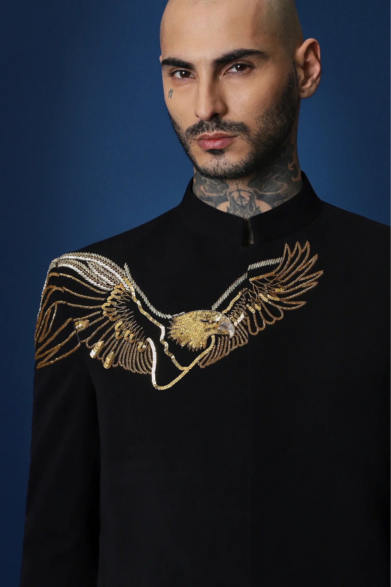 Eagle Hand Embroidered Bandhgala - Black