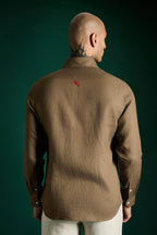 Bird Hand Embroidered Irish Linen Shirt - Cocoa Brown