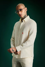 Bird Hand Embroidered Irish Linen Shirt - Ivory