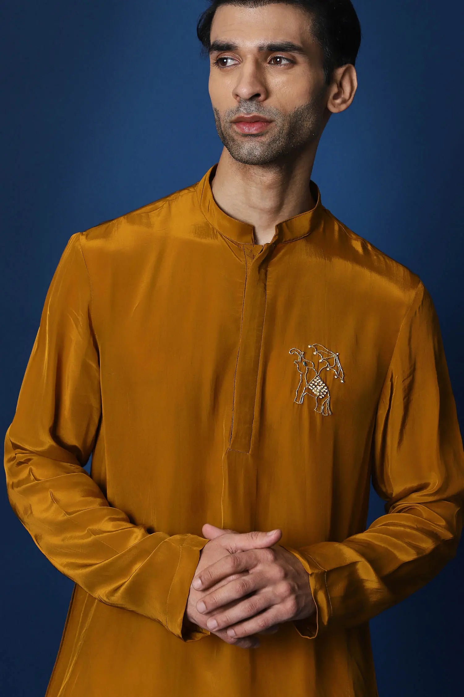 Swaagat Nahin Karoge Humara Hand Embroidered Kurta - Mustard