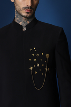 Drizzle Metal  Hand Embroidered Bandhgala - Black