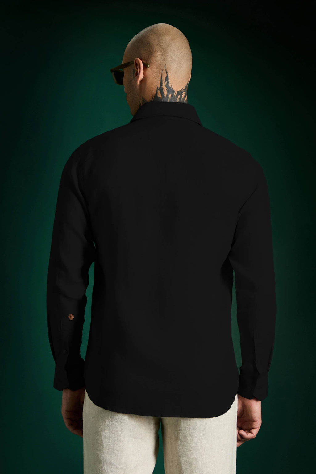 Spade Hand Embroidered Irish Linen Shirt - Black - Brown