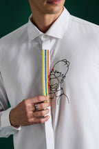 Static Brat Simpson - Hand Embroidered Designer Shirt - White