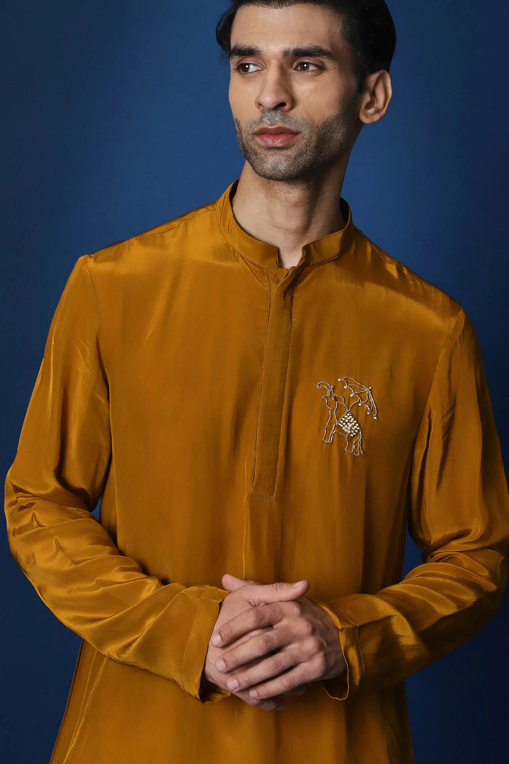 Swaagat Nahin Karoge Humara Hand Embroidered Kurta - Mustard