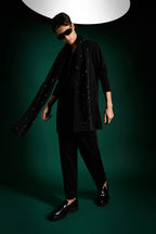 Flecked Hand Embroidered Designer Shawl Set With Kurta And Pant