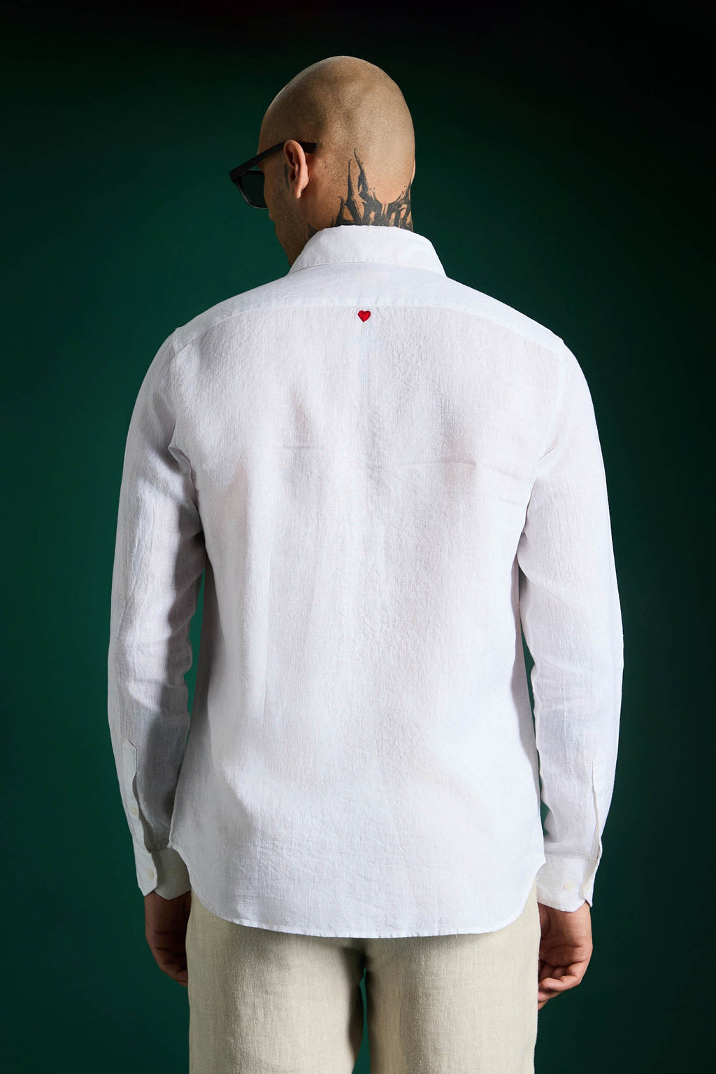 Heart Hand Embroidered Irish Linen Shirt - White
