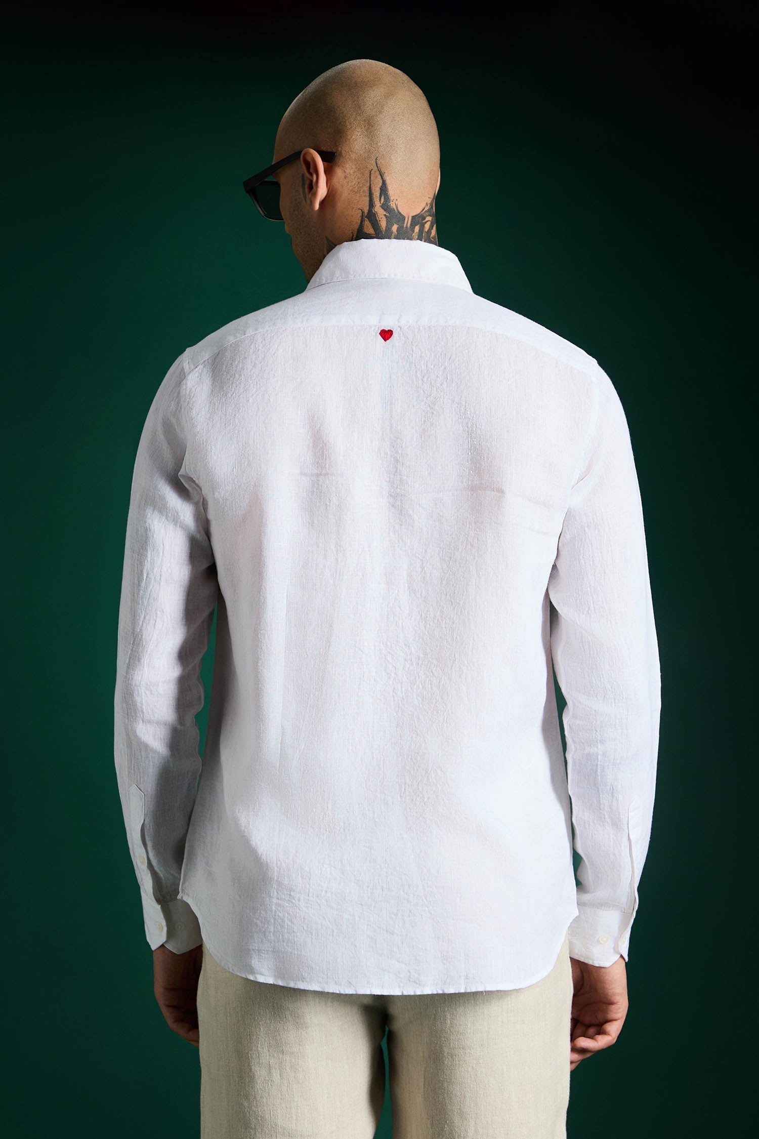 Heart Hand Embroidered Irish Linen Shirt - White