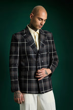 The Board Room Tartan Checks Blazer - Black
