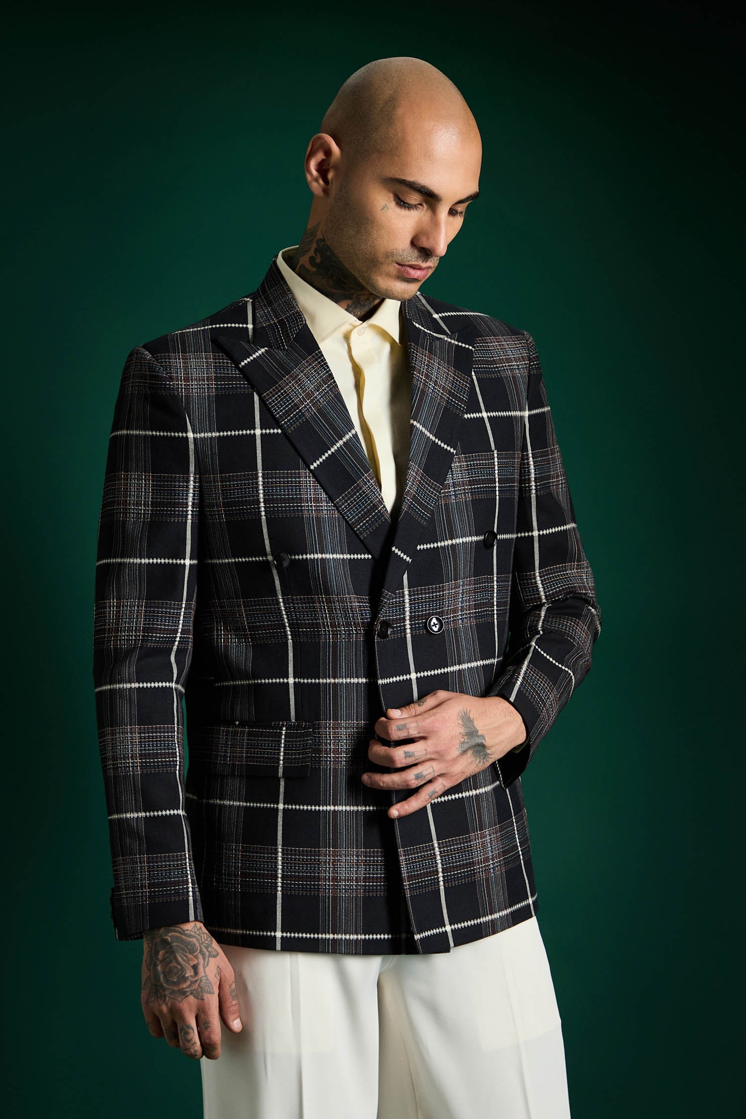 The Board Room Tartan Checks Blazer - Black