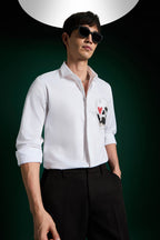Heart Skull - Hand Embroidered Designer Shirt - White