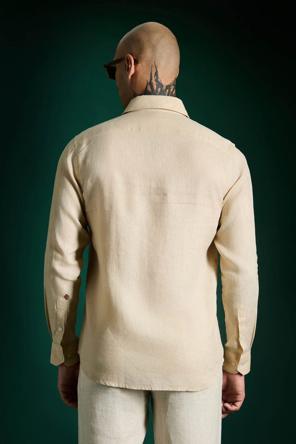 Spade Hand Embroidered Irish Linen Shirt - Beige