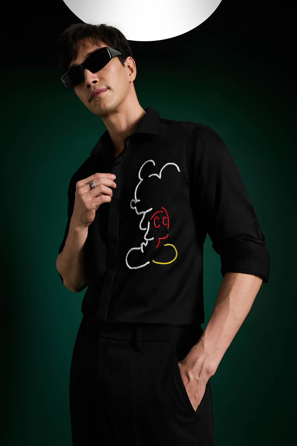 Big Mickey - Black Hand Embroidered Designer Shirt - Black