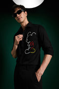 Big Mickey - Black Hand Embroidered Designer Shirt - Black
