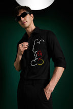 Big Mickey - Black Hand Embroidered Designer Shirt - Black